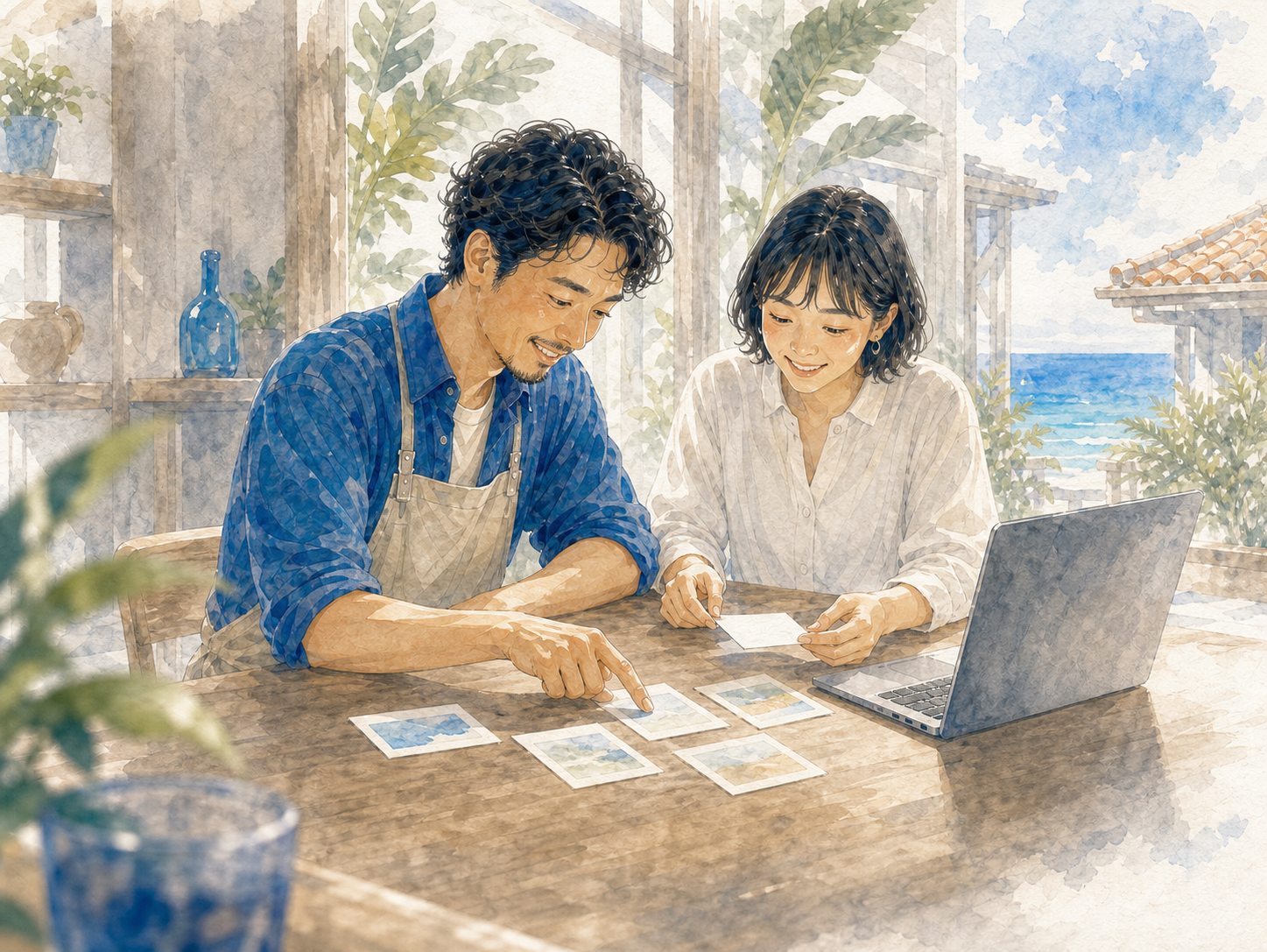店主と制作者が伝える内容を一緒に整理する様子